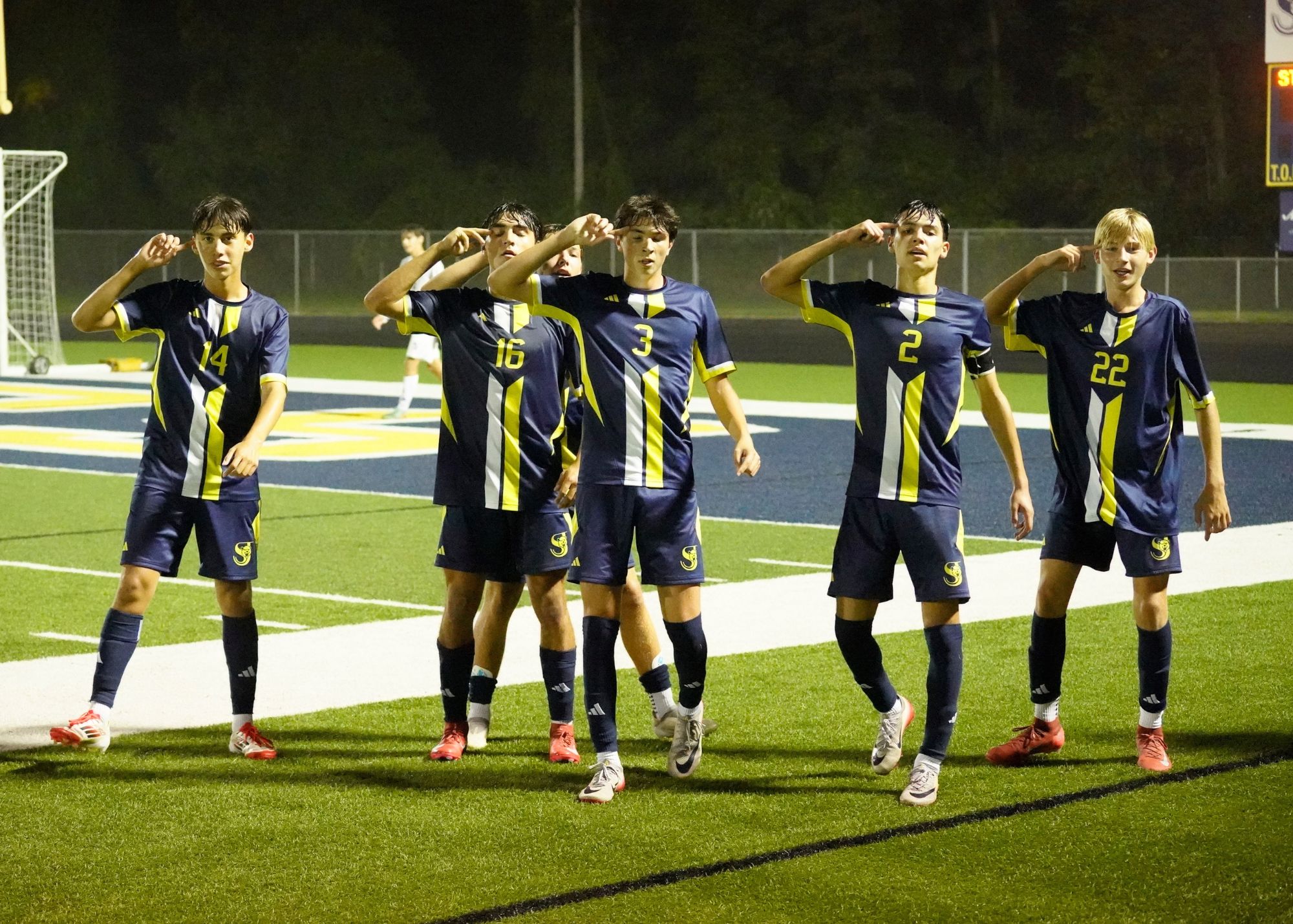 Game winning goal! St Joe varsity soccer celebrates game winning goal against Gull Lake