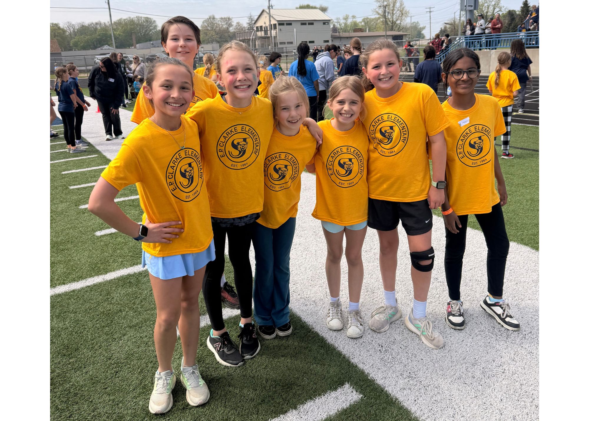 Elementary Track Meet Post Relay Smiles! E.P. Clarke 4th grade students all smiles after a victorious relay!